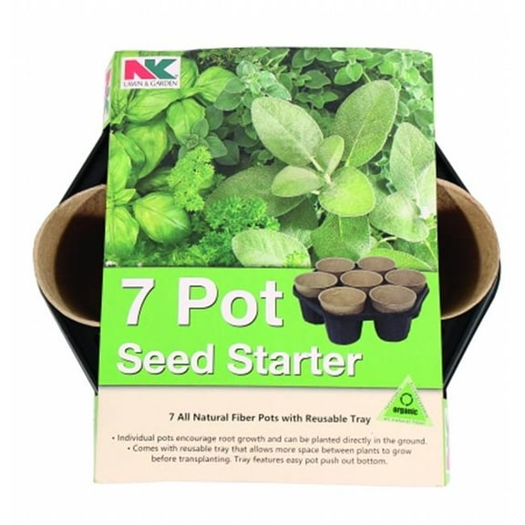 Circular Tray With Seed Starting Pots 7 Pack Brown PFB7