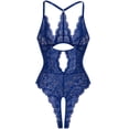 thumbnail image 4 of Lingerie for Women Deep V Teddy Bodysuit Hollow Out Floral Lace One Piece Lingeries, 4 of 5