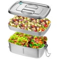 thumbnail image 3 of Stainless Steel Lunch Box, 2-Tier Large Capacity Bento Box 1.2L+0.3L, Portable Lunch Container with Secure Locks & Food Divider, BPA-free Metal Food Case for Adults Kids, 3 of 6