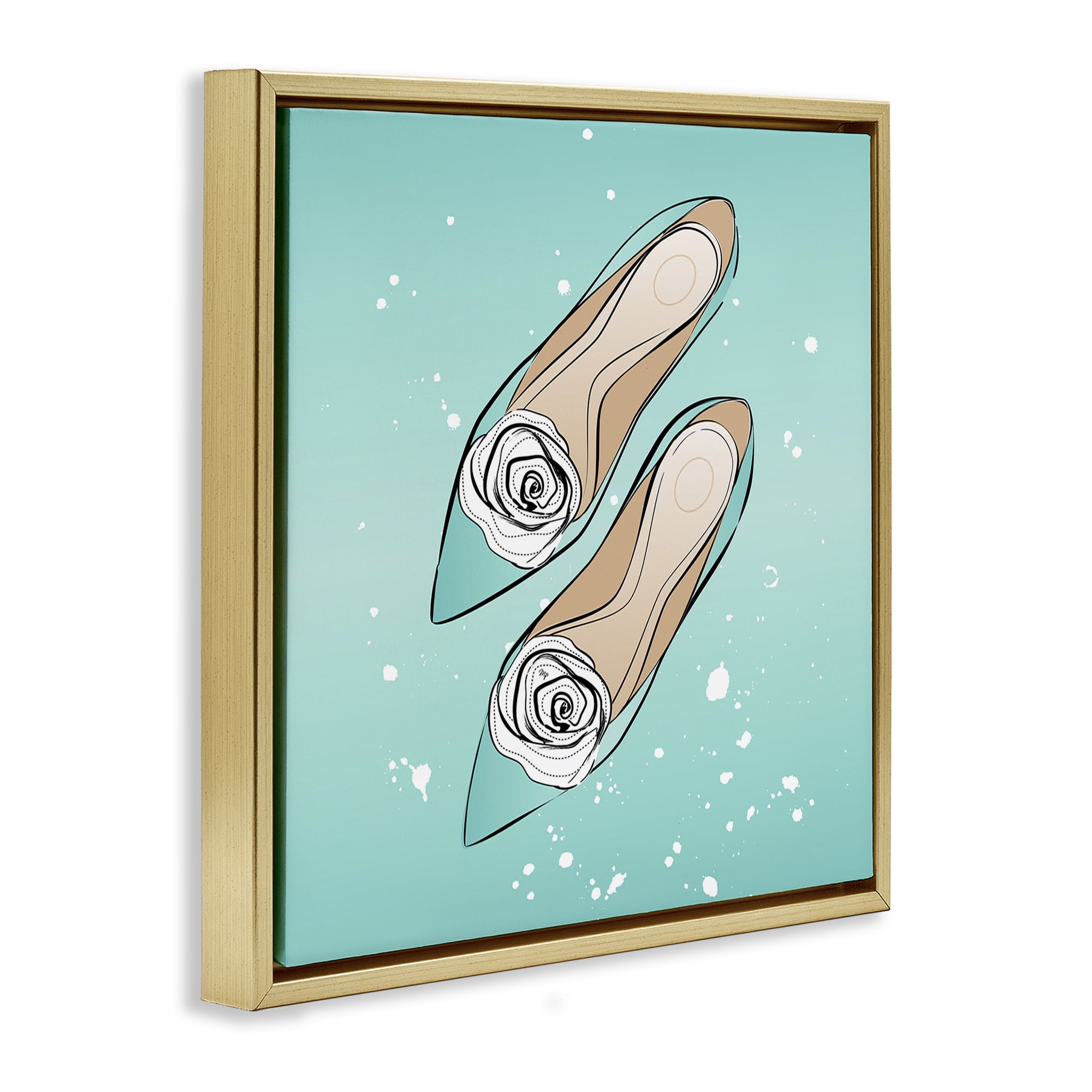 Stupell Industries Blue Shoes with Flowers Beauty & Fashion Painting Gold Floater Framed Art Print Wall Art, 25 x 25