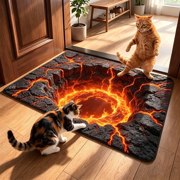 Amzcrzy Polyester Carpet 3-D Illusions Rug Scary Pet Doormat Funny Hole Decorative Welcome Mat for Dog Cats Non-Slide Absorbent Door Mat for Front Door Entryway Indoor Outdoor Floor Rug