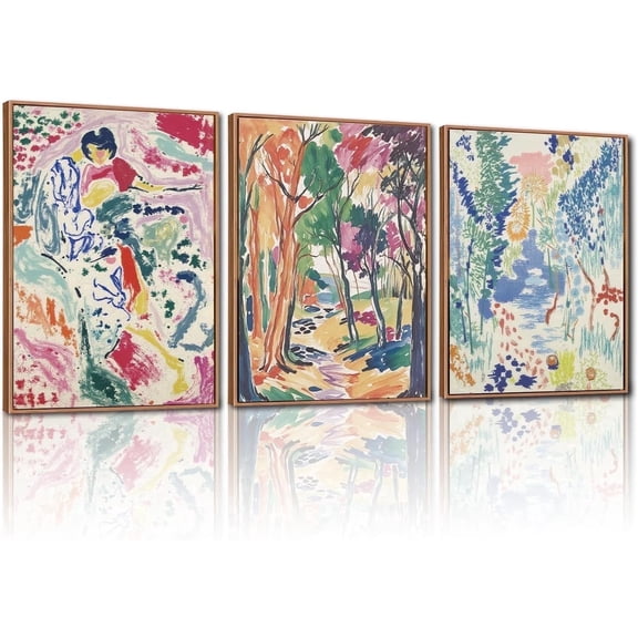 Matisse Gallery Framed Canvas Wall Art Set, Large Museum Exhibition Wall Decor, Abstract Matisse Garden Wall Painting, Modern Aesthetics Forest Art Prints For Living Room Bedroom Office 16"X24"