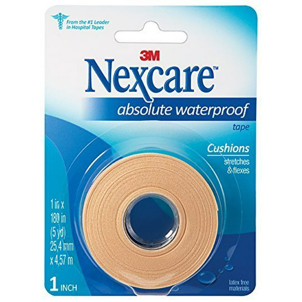 Nexcare Absolute Waterproof First Aid Tape Cushioned Protection, 1Inch