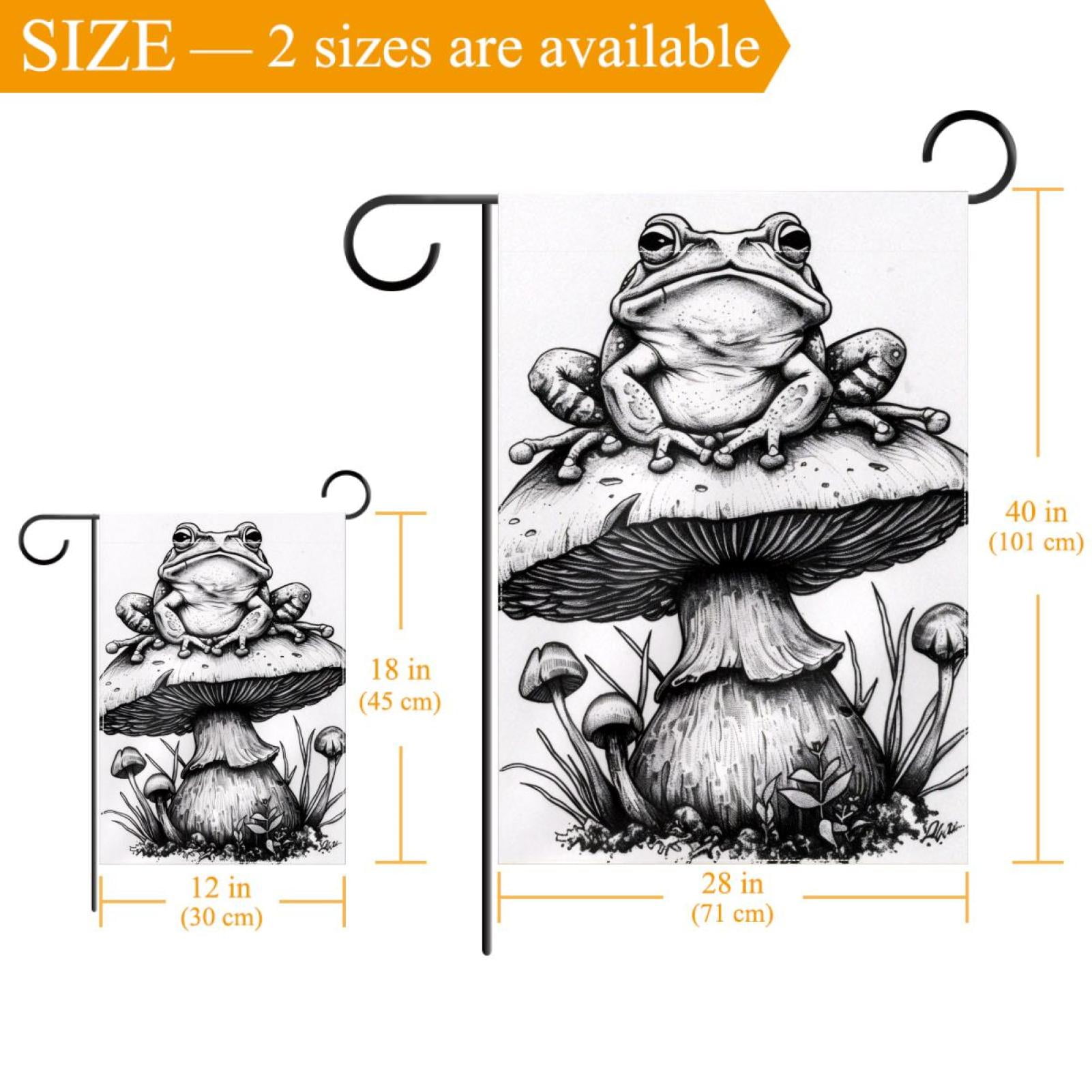 Welcome Aesthetic Frog sitting on Mushroom Garden Flag, Vertical Double Sided Small House Flag, Yard Farmhouse Outdoor Deck Veranda Lawn Decor 28x40 Inch