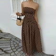 thumbnail image 2 of XUNKUSGA Cocktail Dresses for Women Trendy Polka Dot Strapless Womens Maxi Dress Casual Smocked Tube Top Swing Flowy Wedding Guest Dress,Brown,L, 2 of 9