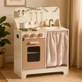 thumbnail image 1 of ROBOTIME Kids Play Kitchen Set - Rustic Wooden Pretend Play Kitchen with Leaf Light String, Apron, and Groves, for Toddlers 3+ (Rustic Style), 1 of 8