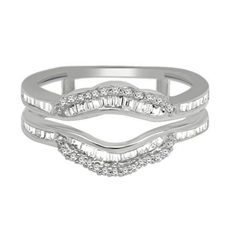 - 0.47 Carat (ctw) 10K Gold Round and Baguette Cut White Diamond Anniversary Wedding Band Enhancer Guard Double Ring Sz-8