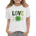 thumbnail image 3 of Girls St. Patrick's Day T-Shirt White Shamrock Love Kids Cotton Shirt Short Sleeve Crewneck Holiday Top,Size 7 T, 3 of 9