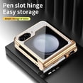 thumbnail image 7 of Luxury Double Hinge Protection Case Compatible with Samsung Galaxy Z Flip 5 5G with S Pen & Holder, Full Body Protective PU Leather + Plating PC Cover for Samsung Galaxy Z Flip 5, Gold + White, 7 of 7