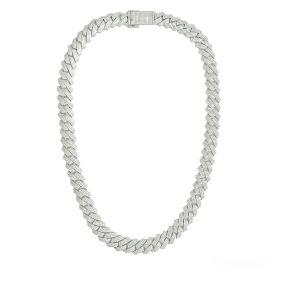 Rhodium Plated 925 Sterling Silver Encrusted Miami Cuban Link 13mm Chain 20" Jewelry Female Unisex