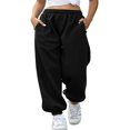 thumbnail image 1 of Pantalon de Jogging Élastique Taille Haute avec Poches pour Femmes, Danse, Sport, Décontracté, en Coton, Ample, Gris, 1 of 5