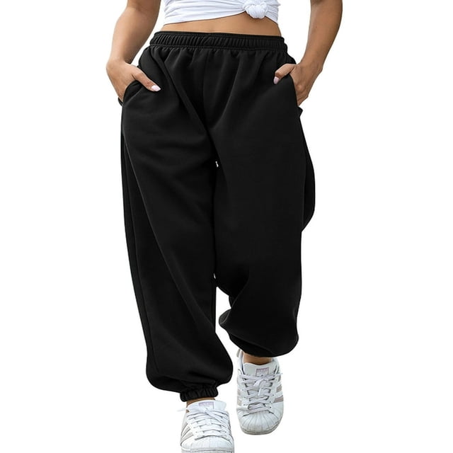 Pantalon de Jogging Élastique Taille Haute avec Poches pour Femmes, Danse, Sport, Décontracté, en Coton, Ample, Gris