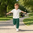 thumbnail image 2 of Diufon Little Boys 2 Piece Outdoor Outfits Short Sleeve Comfortable Tops Sport Casual Pants Solid Color Linen Sets, 2 of 6