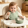 thumbnail image 4 of Guodhu Feeding Set with Suction Plate, Bowl, Silicone Spoon Fork & Bib, Non Slip Dinnerware for Self Feeding, Green(Army Green), 4 of 6