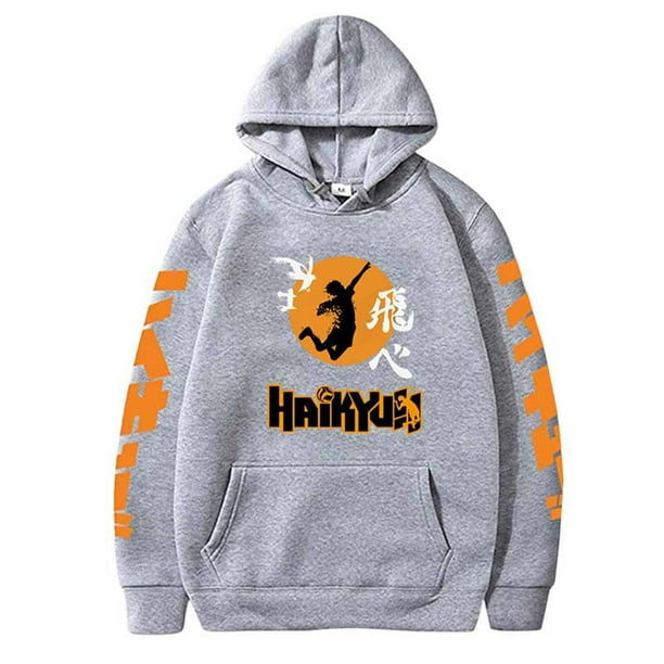 pwfe haikyuu hoodie long sleeve anime hoodie volleyball cosplay costume  sweatshirtgreys（suggest bigger one）