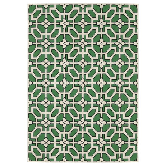 Oriental Weavers Havana Indoor/Outdoor Rug - HAV01 - 5'3" x 7'3" - in Ivory/ Green - Classic Casual Style, Water, Stain and Fade Resistant, Hose Clean, Patio, Outdoor Living Area Rug