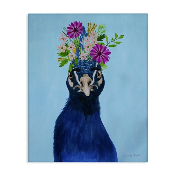 Stupell Industries Bohemian Gerbera Forget Me Not Flowers Royal Blue Peacock Portrait Canvas Art, 16 x 20, by Coco de Paris
