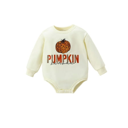 

Mioliknya Baby Girls Long Sleeve Letter Leopard Pumpkin Print Halloween Romper