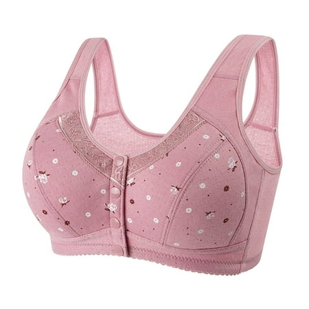 Ovticza Women s Plus Size Full Coverage Front Closure Posture Back Wireless Double Support Minimizer Bra Pink 50