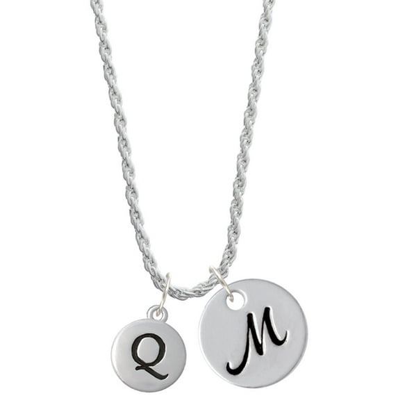 Delight Jewelry Silvertone Capital Letter - Q - Pebble Disc - Silvertone Script Initial Disc - M - Charm Necklace, 20"+3"