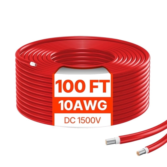 100FT Solar Extension Cord, 10 Gauge Red PV Cable (6mm²), Waterproof Connectors for Panel to Inverter