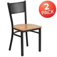 thumbnail image 3 of 2 Pk. HERCULES Series Black Grid Back Metal Restaurant Chair - Natural Wood Seat, 3 of 8