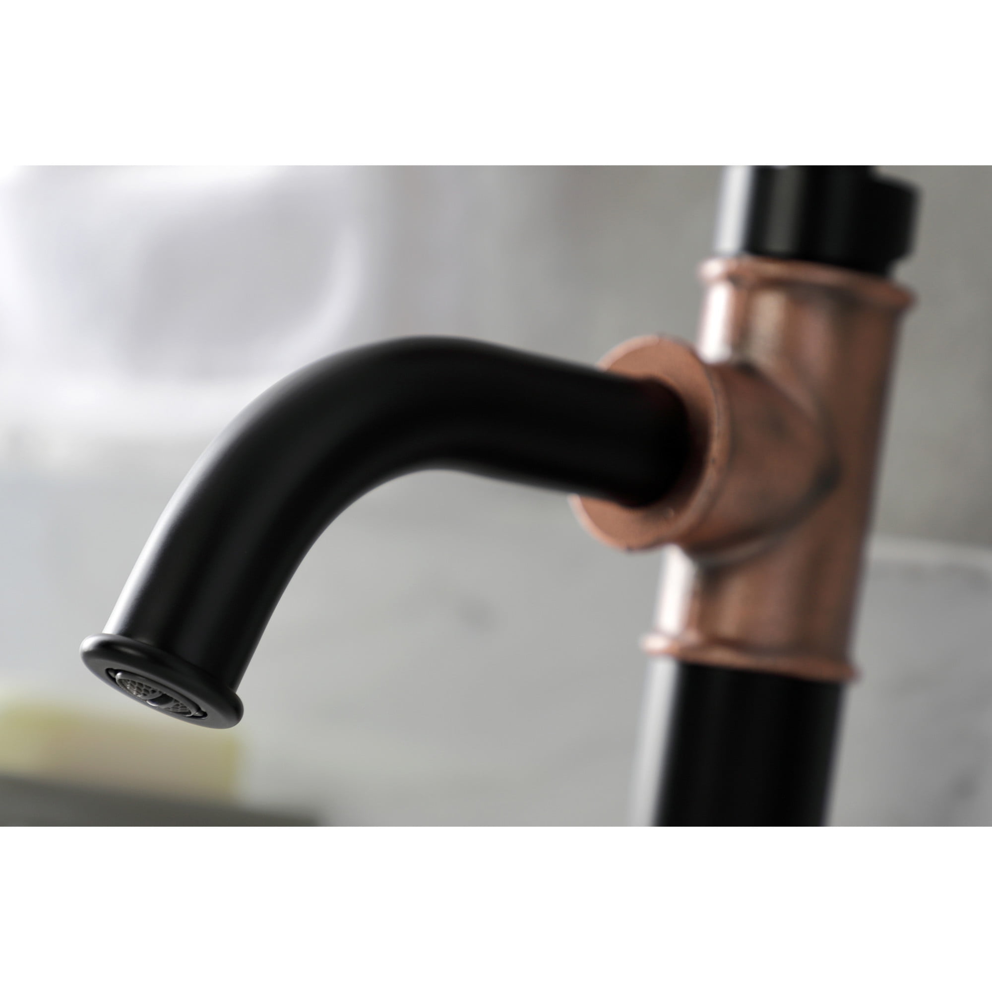 Kingston Brass KSD282RXAC Belknap One-Handle Single-Hole Bathroom Faucet with Deck Plate and Push Pop-Up Drain, Matte Black/Antique Copper
