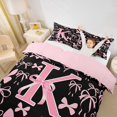 thumbnail image 3 of Manfei Ribbon Bow Knot K Personalized Initial Twin Bedding,Black Pink Bow Tie Duvet Cover Set,2pcs,No Comforter,Pink Reversible,Lightweight Room Decor, 3 of 6