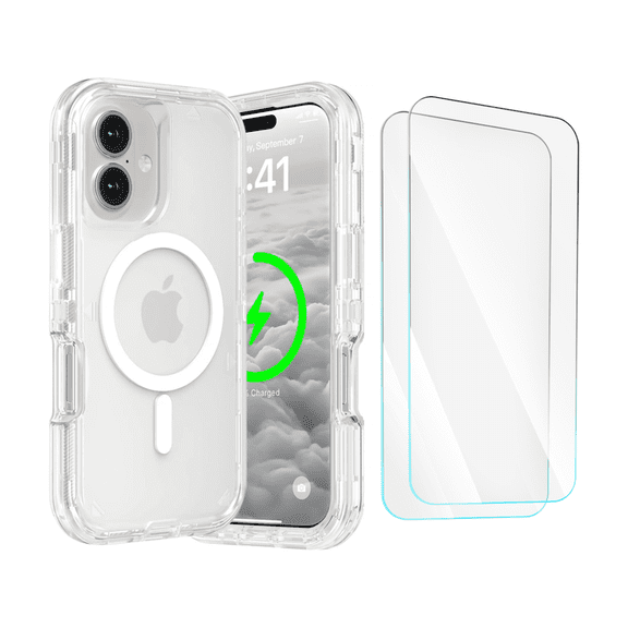 3-in-1 Entronix Bundle designed for iPhone 17, Heavy Duty Clear Magnetic Case, 2 Tempered Glass