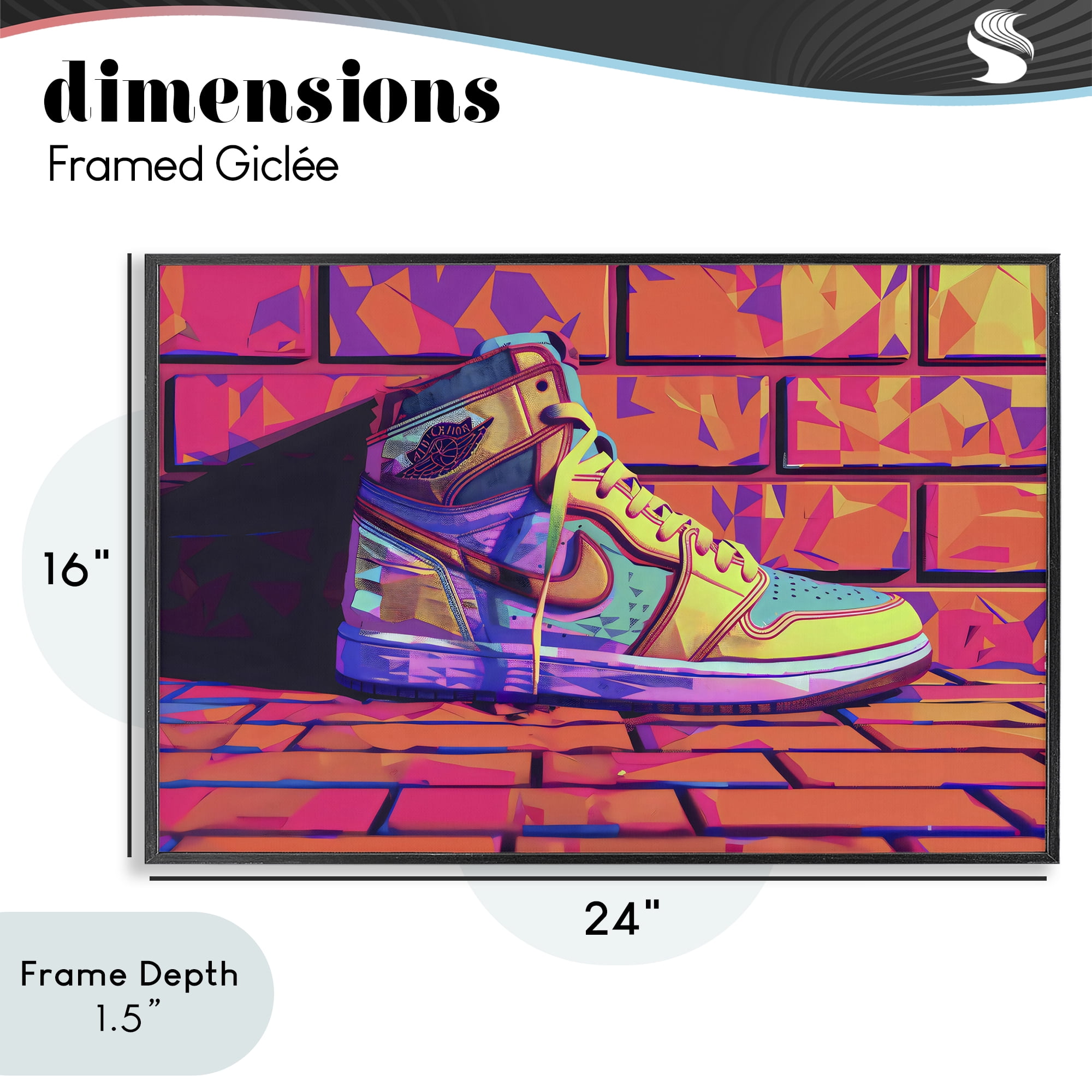 Stupell Industries Sneaker with Vibrant Geometric Hues Black Framed Giclee Art, design by Creative Studio