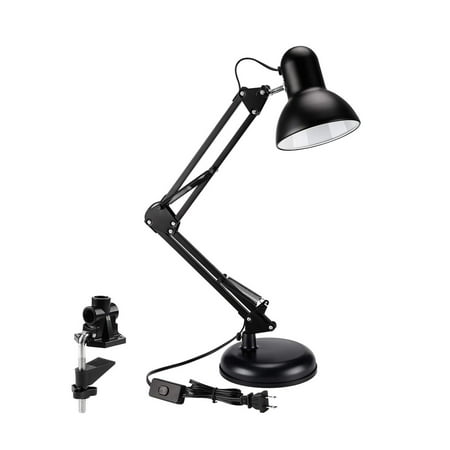 Metal Swing Arm Desk Lamp, Interchangeable Base Or Clamp, Classic Architect Clip On Table Lamp, Multi-Joint, Adjustable Arm, Black (Best Swing Arm Desk Lamp)