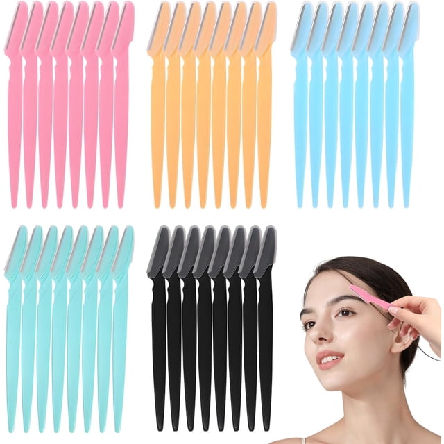 40 Pcs Multicolor Eyebrow & Face Razors Dermaplaning Tool Women s Facial Hair Remover with Safety Cover & Non-Slip Handle