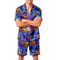 thumbnail image 2 of Cute Halloween Pajamas for Men Halloween Pajamas Men Matching Halloween Pajamas Pumpkin Pajamas Men Halloween Pjs Halloween Pajamas Men Casual Short Sleeve Button Down Tops Shorts, Purple, XL, 2 of 4