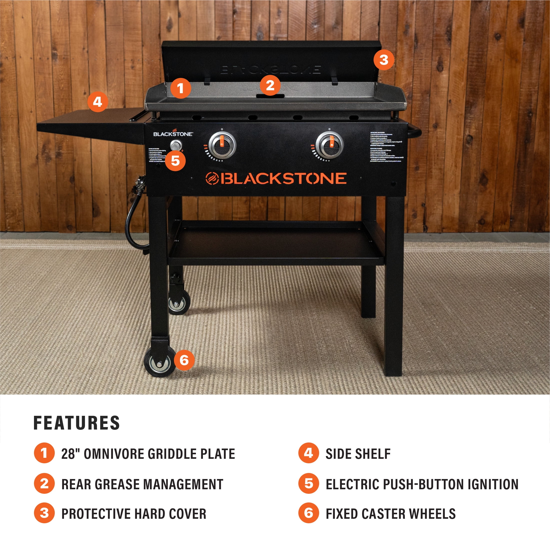 Blackstone Original Outdoor Griddle, 2-Burner 28" Flat Top Grill with Hard Cover, Black