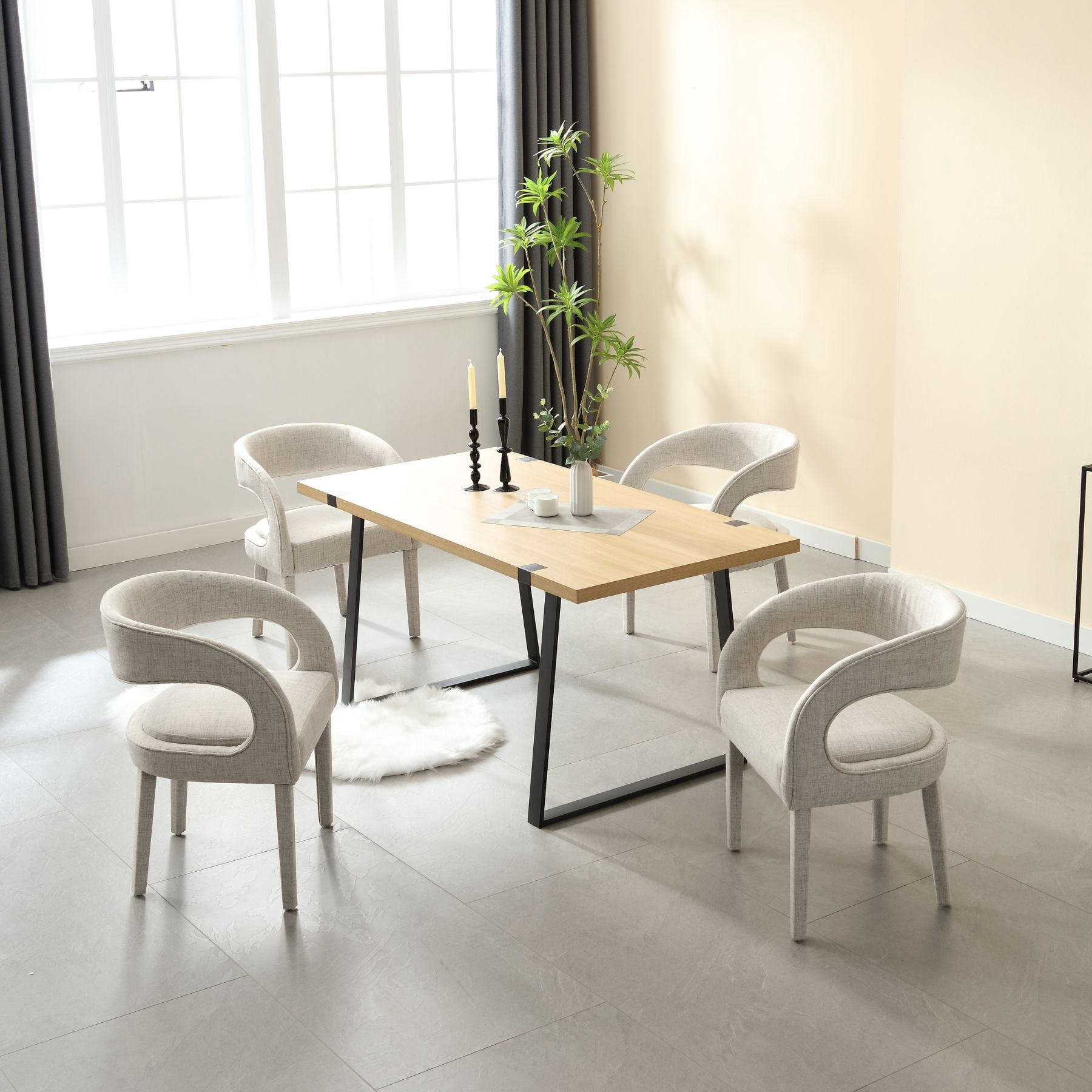 Dayalane Modern Upholstered Dining Chairs Set of 4, Linen Barrel Accent Chairs with Open Back and Arms, Comfy Kitchen & Dining Room Chairs with Wood Legs for Living Room/Bedroom,Beige