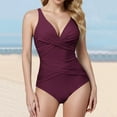 thumbnail image 2 of Leey-World Plus Size Tummy Control Halter One-Piece Swimsuit Wine,M, 2 of 5