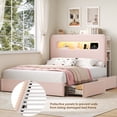 thumbnail image 6 of Homfa Queen Size Velvet Upholstered Bed with LED Lights & 2 Drawers, Storage Headboard Platform Bed Frame with USB Ports & Outlets, Pink, 6 of 9