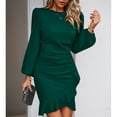 thumbnail image 4 of Women's Long Sleeves Dress Zipper Bodycon Mini Dress Ruffle Hem Round Neck Cocktail, 4 of 8