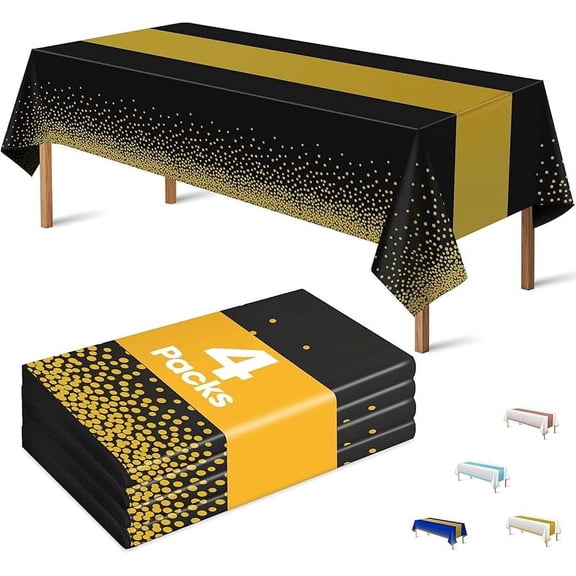 OHOME Graduation Decorations Class of 2025-4 Pack Disposable Plastic Table Cloths,Black and Gold Table Covers for Graduation Party Decorations | Graduation Party Favors | Graduation Backdrop