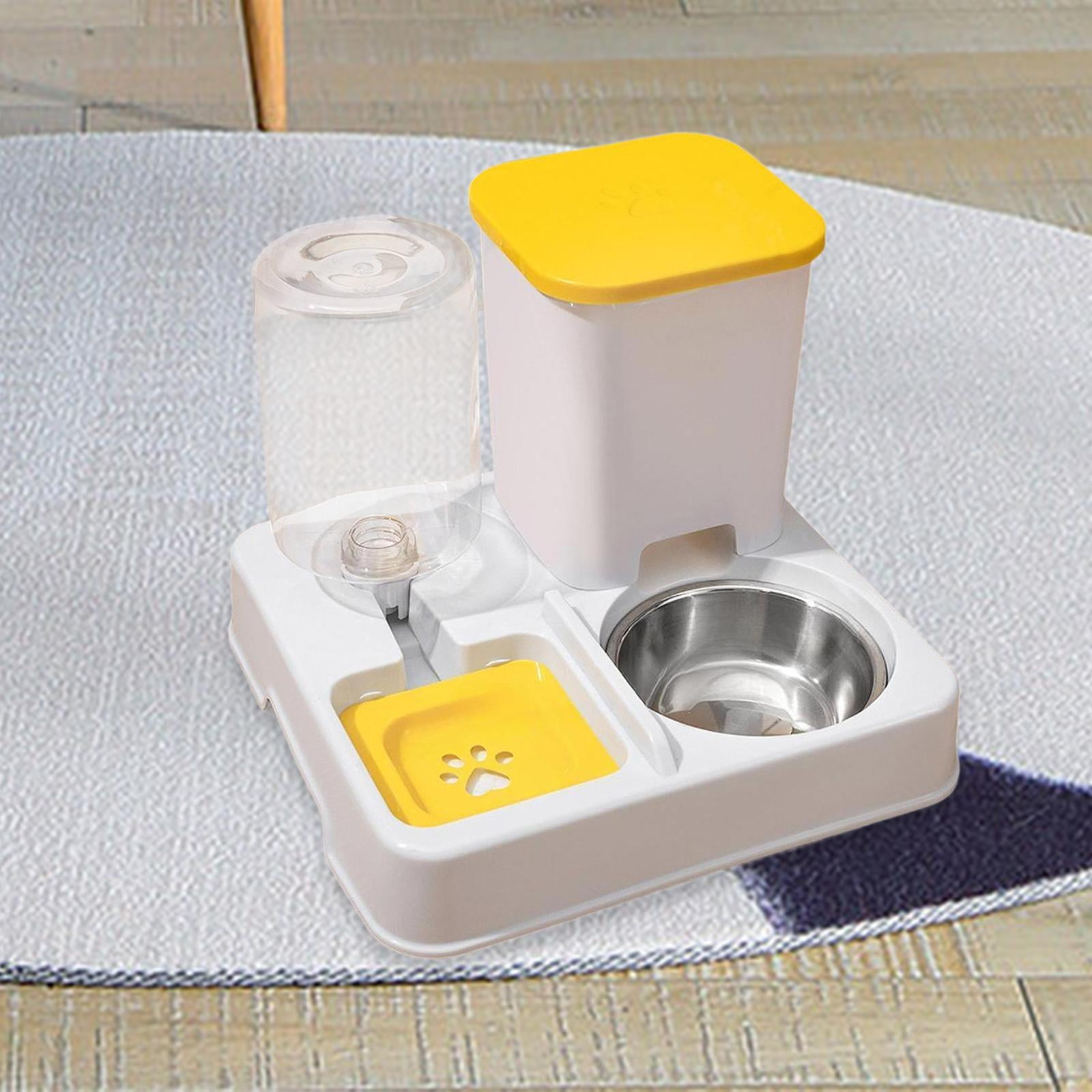Serenable Automatic Dog Cat Feeder 2 in 1 Feeder and Water Dispenser Easily Clean Large Capacity Dry and Wet Separation for Dogs Rabbits yellow white