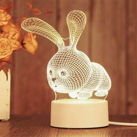 

JUSTUP 3D LED Night Light Acrylic Rabbit Lamp Remote Control 3D Illusion Lamp Valentine s Day Home Decoration Light -- Style B
