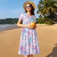 thumbnail image 4 of Balery Tie Dye Vestidos sueltos de manga corta para mujer, vestidos de verano 2025, vestidos casuales de corte A con vuelo., 4 of 6