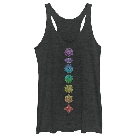 Women's CHIN UP Rainbow Chakra  Racerback Tank Top Black Heather Medium