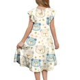 thumbnail image 3 of Birthday Party Dress for Girls, Short Sleeve Round Neck Printed Ruffled Pocket A-Line Style with Elastic Waist, Light Blue, Size 120 cm, 3 of 6