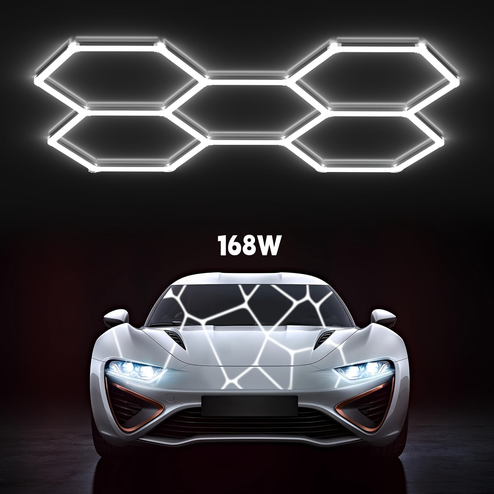 Fanruina 25-Pack LED Hexagon Garage Lights, 168W high-power large panel, 6500K daylight white, super bright illumination, durable upgraded design