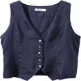 thumbnail image 1 of CHOK Womens Pure Linen Sleeveless Button Down V Neck Crop Top Summer Vest Waistcoat, 1 of 6