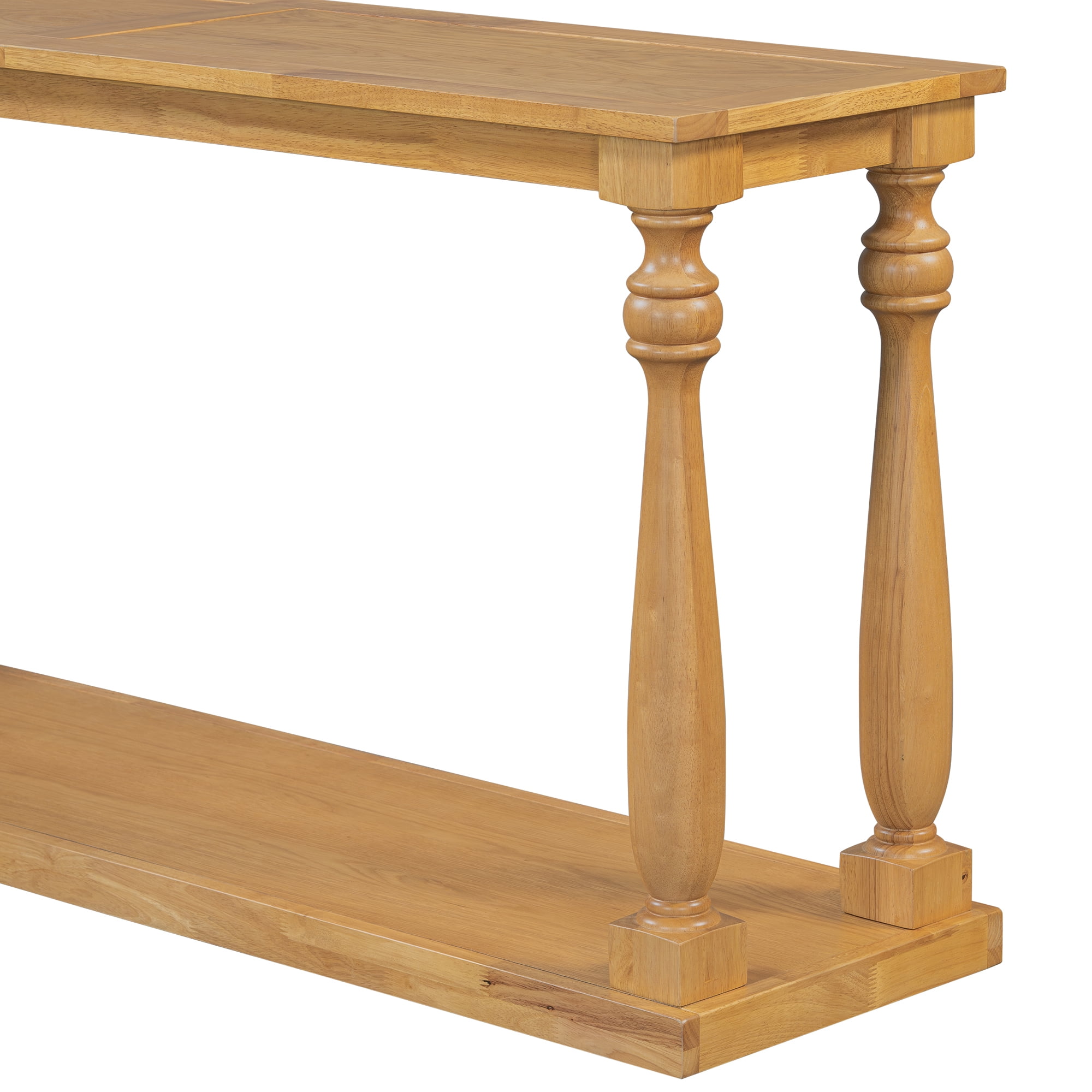Euroco Retro Console Table,63" Extra Long Entryway Table with Bottom Shelf and 4 Vase Legs, 2-Tier Narrow Sofa Table Behind the Couch for Entryway, Hallway, Living Room,Natural