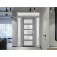 thumbnail image 4 of Front Exterior Prehung Metal-Plastic Door Frosted Glass / Manux 8002 Grey Ash / 2 Side and Top Window / Office Commercial and Residential Doors Entrance Patio Garage 60" x 94" Right-hand Inswing, 4 of 6