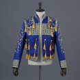 thumbnail image 6 of Elegant Men's Embroidered Tuxedo Set Blue Red Black White | Formal 2-Piece Suit with Gold Trim & Fringe | Regular Fit Floral Blazer Jacket Waistcoat Pants for Wedding Prom, 6 of 7