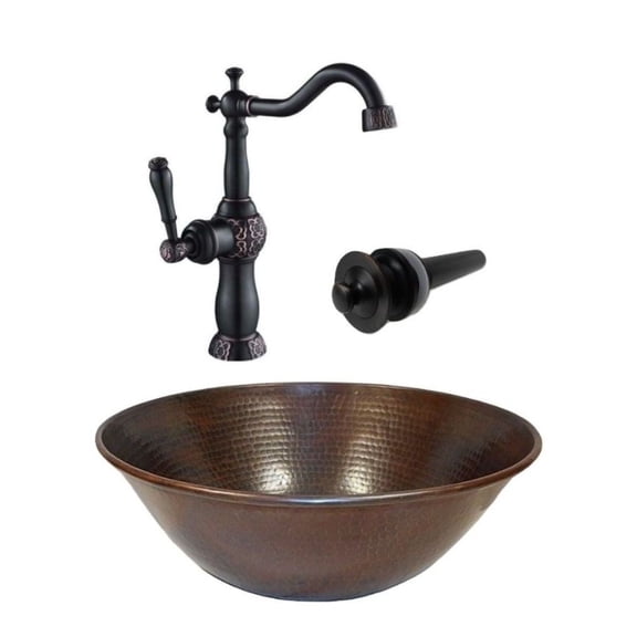 14" Copper Vessel Bathroom Sink with 13" Faucet & Drain